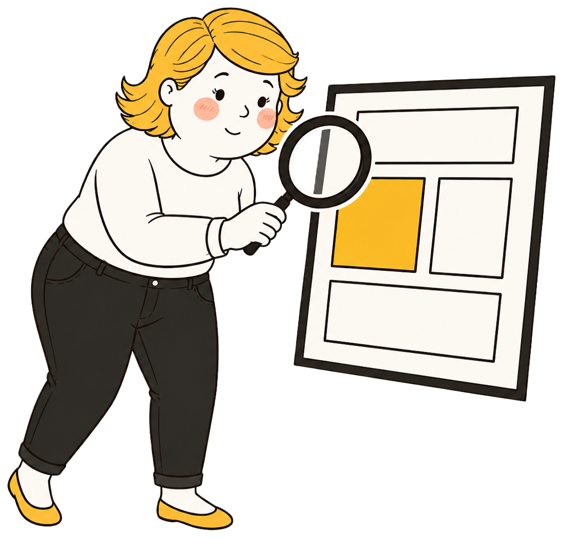 La diseñadora de Mirador revisando un sitio con una lupa