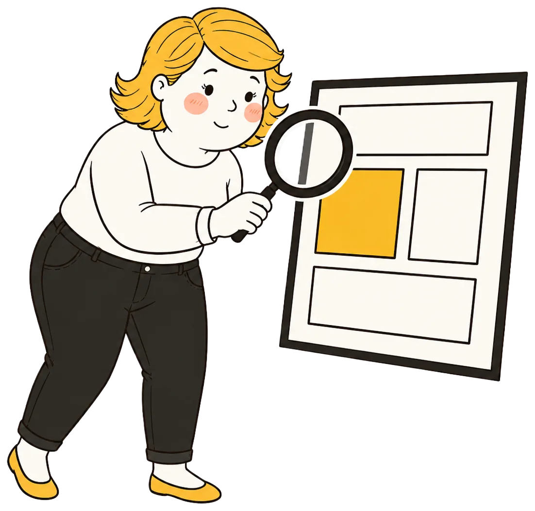 La diseñadora de Mirador revisando un sitio con una lupa