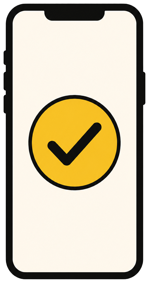 Icono de un teléfono con una palomita