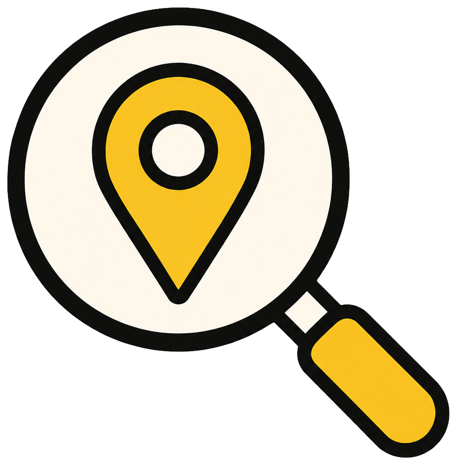 Icono de una lupa con un pin de mapa