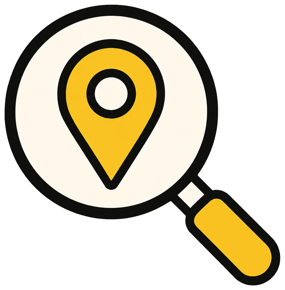 Icono de una lupa con un pin de mapa