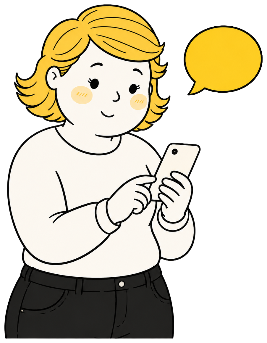 La diseñadora de Mirador conversando por WhatsApp