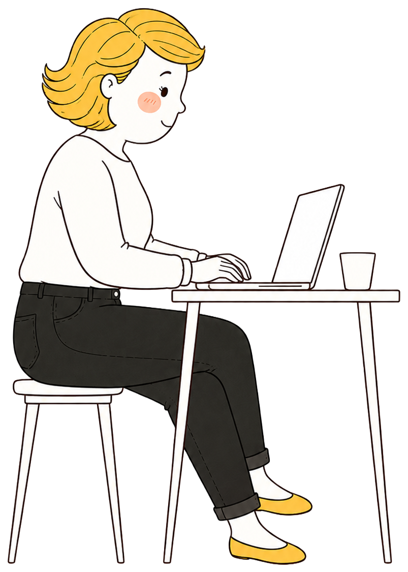 La diseñadora de Mirador construyendo el sitio en su laptop