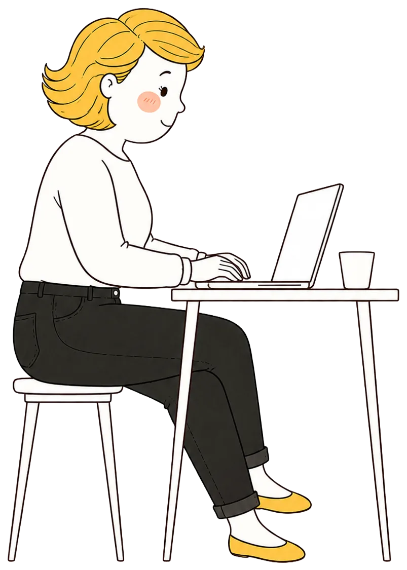 La diseñadora de Mirador construyendo el sitio en su laptop