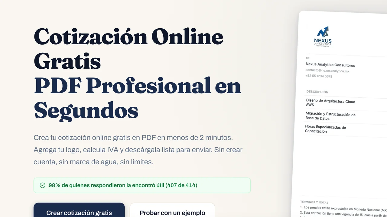 Vista previa de la herramienta Cotizadora Online