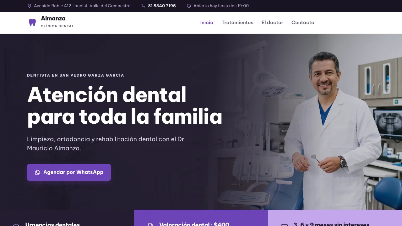 Vista previa de un sitio de muestra para clínica dental